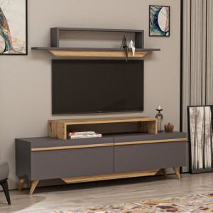 Comoda TV Salvador, Model Harmony, 150x123.6x27.7 cm, Nuc/Antracit - Img 1