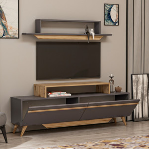 Comoda TV Salvador, Model Harmony, 150x123.6x27.7 cm, Nuc/Antracit - Img 2