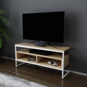 Comoda TV Salvador, Model Merrion, 110x49.9x35 cm, Alb/Stejar - Img 3