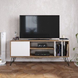 Comoda TV Salvador, Model Mistico, 140x58.7x35.5 cm, Nuc/Negru/Alb - Img 2