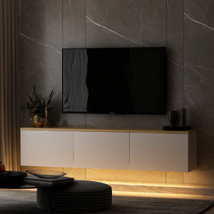 Comoda TV Salvador, Model Neon, 160x35x32 cm, Alb/Stejar - Img 6