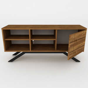 Comoda TV Salvador, Model North, 130x58.6x38.6 cm, Negru/Nuc - Img 6