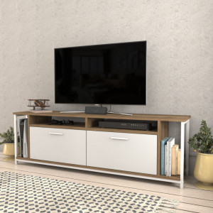 Comoda TV Salvador, Model Omar, 160x50.8x35 cm, Alb/Nuc - Img 3