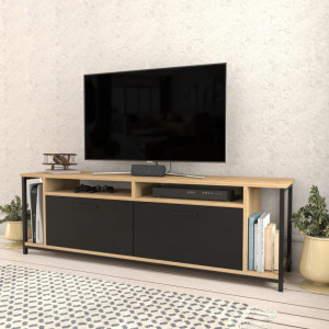 Comoda TV Salvador, Model Omar, 160x50.8x35 cm, Stejar/Negru - Img 3