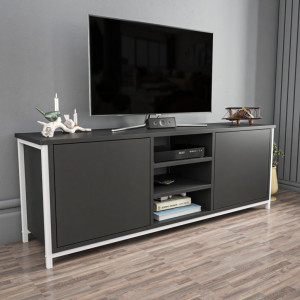 Comoda TV Salvador, Model Otis, 140x50.8x35.3 cm, Alb/Antracit - Img 2