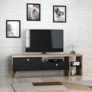 Comoda TV Salvador, Model Parion, 150x47x35 cm, Negru/Stejar - Img 3