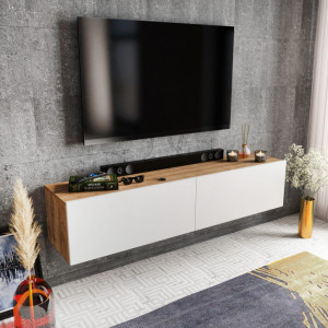 Comoda TV Salvador, Model Poling, 159.7x34.1x36.8 cm, Alb/Nuc - Img 2