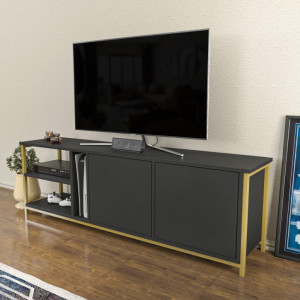 Comoda TV Salvador, Model Primrose, 160x50.8x35.3 cm, Antracit/Auriu - Img 2