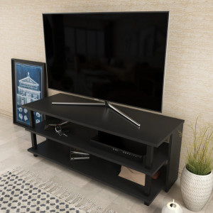 Comoda TV Salvador, Model Pueblo, 120x47.4x44.6 cm, Negru/Antracit - Img 3
