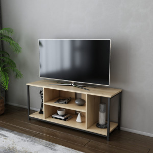 Comoda TV Salvador, Model Rinaldo, 120x50.8x35 cm, Negru/Stejar - Img 2