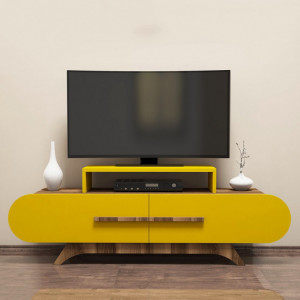 Comoda TV Salvador, Model Rose, 145x49.8x36.8 cm, Nuc/Galben - Img 2