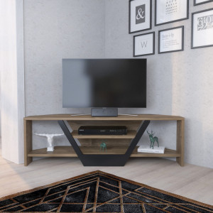 Comoda TV Salvador, Model Sares, 120x36.8x35 cm, Nuc/Negru - Img 1