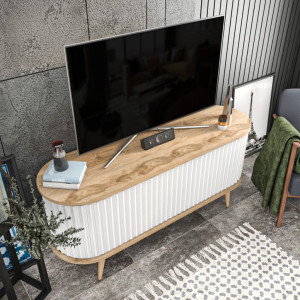 Comoda TV Salvador, Model Stor, 140x64x43 cm, Stejar/Alb - Img 5