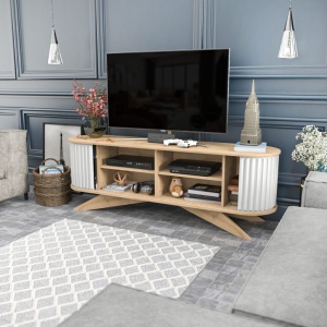 Comoda TV Salvador, Model Stor, 180x60x43 cm, Stejar safir/Alb - Img 10