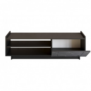 Comoda TV Salvador, Model Valantina, 140x41.4x37.1 cm, Negru/Negru marmorat - Img 4