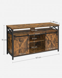 Comoda TV Vasagle, Model Castillo, 147x40x76 cm, Maro/Negru - Img 7
