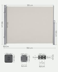 Copertina laterala, Songmics, 180 x 350 cm, Crem - Img 8