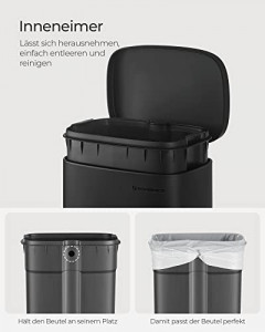Cos de gunoi, Songmics, Negru, 35x23.8x63 cm - Img 5