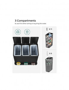 Cos de reciclare, Songmics, 3 x 8L, LTB24BK, Negru - Img 3