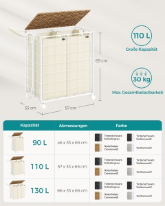 Cos de rufe Songmics Bej 57x33x60 cm - Img 7
