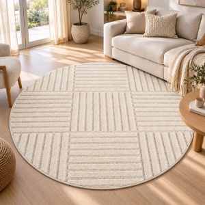 Covor Rotund VivaDeco Art V3, D120 cm, Crem, 100% Polipropilena, Fir 8 mm, 1900 g/mp, OEKO-TEX Standard 100