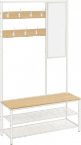 Cuier cu bancuta si suport pantofi Model Glass, Natur/Alb, 98×35×180 cm - Img 2