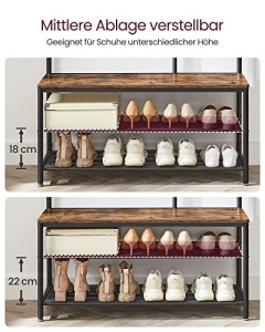 Cuier cu bancuta si suport pantofi Model Hale, Maro Rustic/Negru, 98×35×180 cm - Img 5