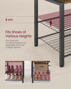 Cuier cu bancuta si suport pantofi Model Murphy, Maro Rustic/Negru, 120x40x190 cm - Img 6