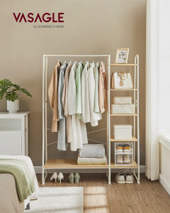 Cuier cu rafturi Model Bryan, Natur/Alb, 120×45×160 cm - Img 1