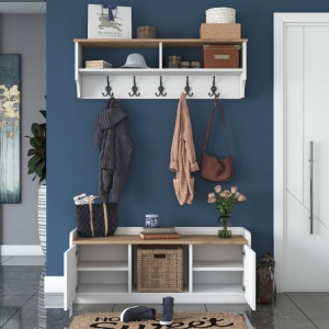 Cuier de hol cu dulap Model Bean, Alb/Nuc, 120x40x45 cm - Img 11