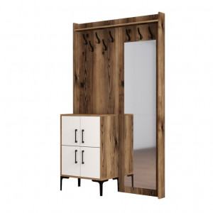 Cuier hol cu dulap Model Berlin, Nuc/Alb, 120x35x200 cm - Img 5