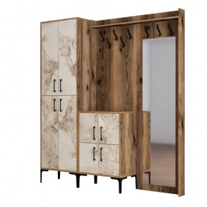 Cuier hol cu dulap Model Berlin, Nuc/Marmorat, 180x35x200 cm - Img 5