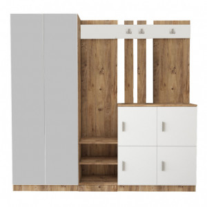 Cuier hol cu dulap Model Berry, Pin/Alb, 187.2x37.5x180 cm - Img 5