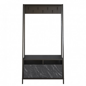 Cuier hol cu dulap Model Devin, Negru Marmorat, 94x35.3x180 cm - Img 4