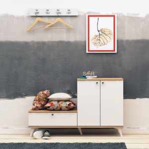 Cuier hol cu dulap Model Evva, Stejar/Alb, 120x30x76 cm