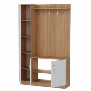 Cuier hol cu dulap Model Jensen, Alb/Teak, 110x31.8x180 cm - Img 2