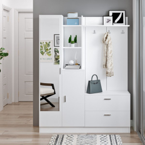 Cuier hol cu dulap Model Roach, Alb, 140x36.8x181.8 cm - Img 1