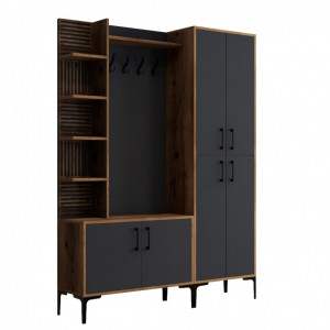 Cuier hol cu dulap Model Viyana, Nuc/Antracit, 150x35x200 cm - Img 6
