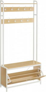 Cuier hol cu dulap Model Webster, Natur/Alb, 85x30x180 cm - Img 2