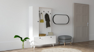 Cuier hol Model Lala, Alb, 112x35x170 cm - Img 1