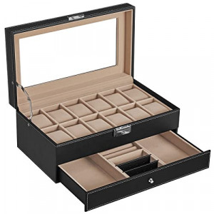 Cutie pentru ceasuri de mana, Songmics, Negru, 33x19.5x14 cm - Img 2
