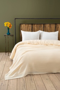 Cuvertura pentru Pat Dublu Model Muslin Ecru (220 x 250)