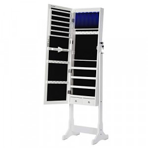 Dulap bijurerii cu oglinda, Songmics, Alb, 150.5x41x36 cm - Img 2