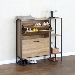 Dulap de pantofi Karleva, natural/negru, 88x24x87 cm