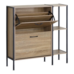 Dulap de pantofi Karleva, natural/negru, 88x24x87 cm - Img 3