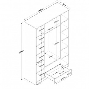Dulap haine Model BA112, Stejar/Alb, 140x51.5x210 cm - Img 7