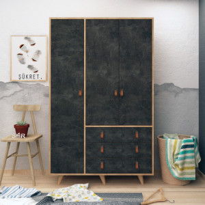 Dulap haine Model Chunky, Stejar/Ciment, 120x52x187 cm - Img 1