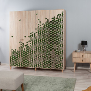 Dulap haine Model Imaj-121, Stejar/Verde, 180x52x192 cm - Img 1