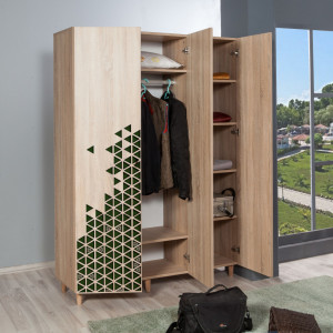Dulap haine Model Mode-121, Stejar sonoma/Verde, 135x52x192 cm - Img 3