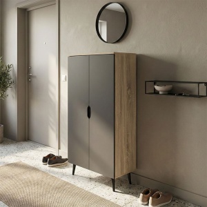Dulap pentru pantofi Oufelia, 2 usi, 5 polite, 10 perechi, Sonoma/Antracit, 60 x 32,5 x 134,5 cm